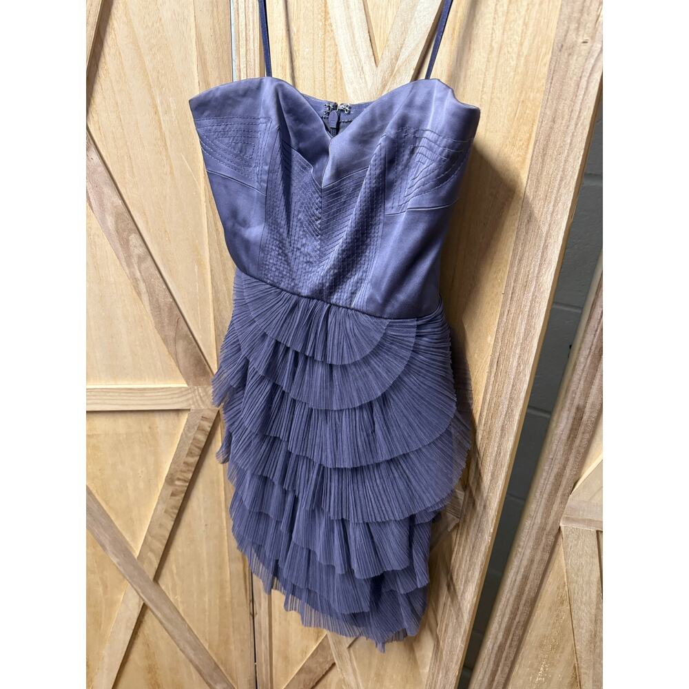 BCBGMAXAZRIA frosted plum purple strapless Sas ruffled tiered cocktail dress - Picture 3 of 9